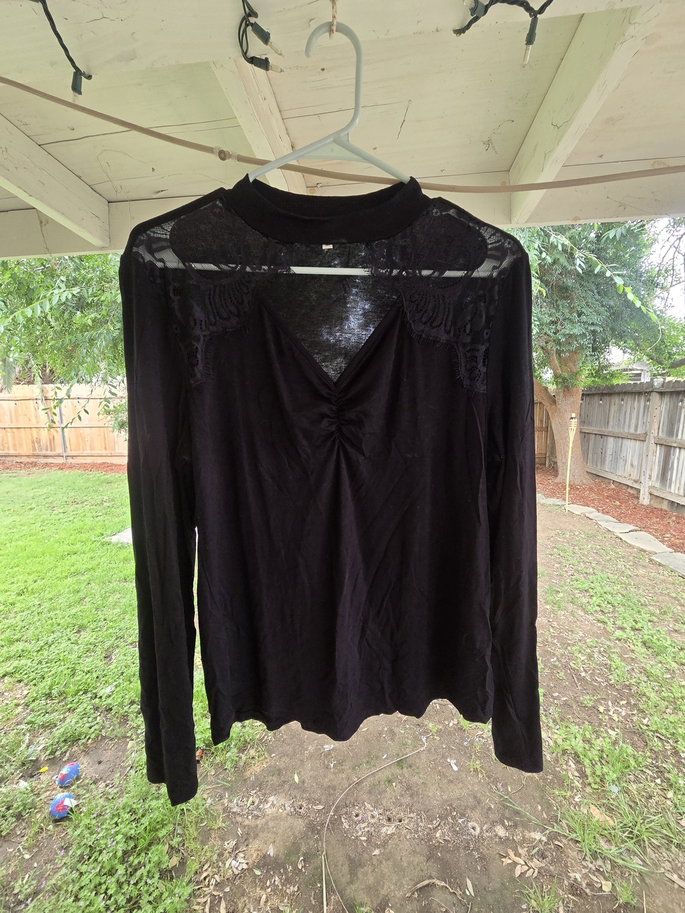 Black Lace-Shoulder Long Sleeve Top - Unbranded Maurices